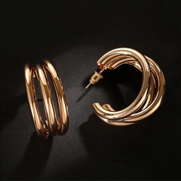 New! Anthro Lauryn Gold Hoop Earrings - Picture 5 of 6